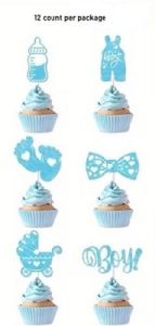 Cupcake Picks Blue Baby Boy Theme 12 Count