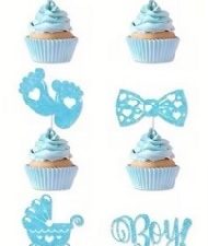 Cupcake Picks Blue Baby Boy Theme 12 Count