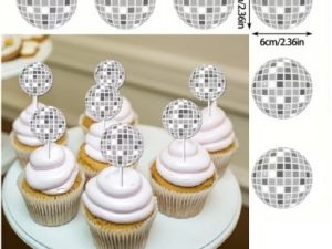 Cupcake Pick Paper Silvery Disco Ball 12 Count