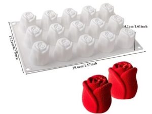 3-D Silicone Mold Roses 15 Cavity 1.5 inches