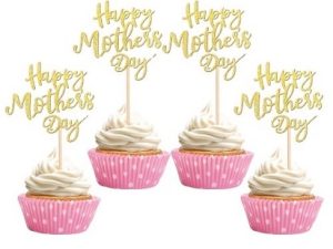 2 inch Cupcake Pick Gold Mothers Day 6 Count