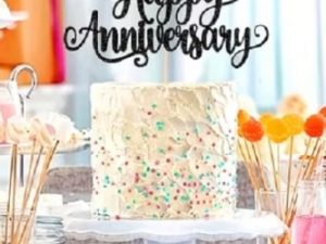 Glitter Black Happy Anniversary Cake Top