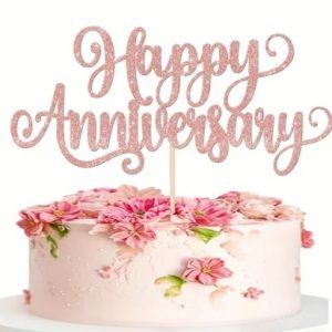 Happy Anniversary Glitter Rose Gold Cake Top