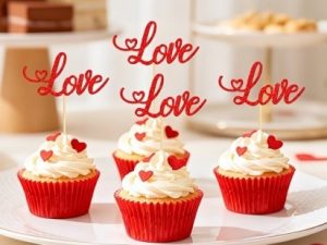 Cupcake Topper Picks "LOVE" Glittery Red 6 Count