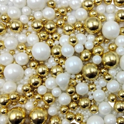 Sugar Pearls White-Gold Mix Assorted Sizes