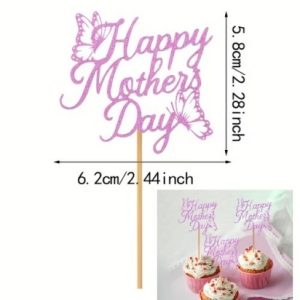 Cupcake Pick Pink Butterfly Happy Mom Day 6 Count
