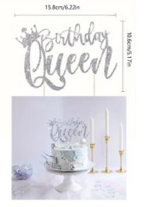 Birthday Queen Cake Topper Glittery Silver