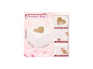 Treat Box White With Heart Window 4"x4"x2.5 inches