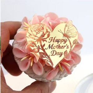 Cupcake Top Acrylic Gold Heart Mom Day 6 Count