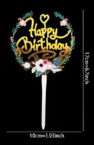 Cake Topper Floral Happy Birthday Teal Gold Heart