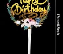 Cake Topper Floral Happy Birthday Teal Gold Heart