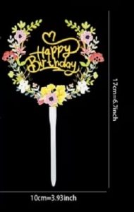 Cake Top Floral Happy Birthday Pink Heart Gold